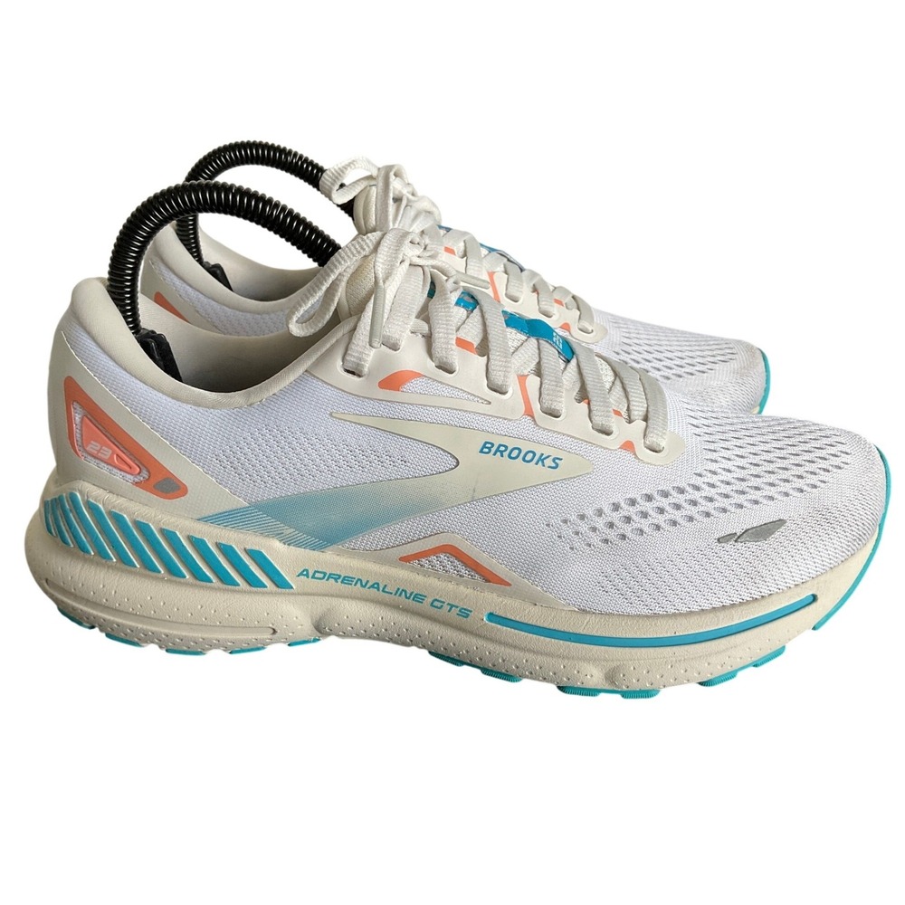 Brooks Adrenaline GTS 23 Mens 8 White Blue Orange Running Shoes 1203811B152